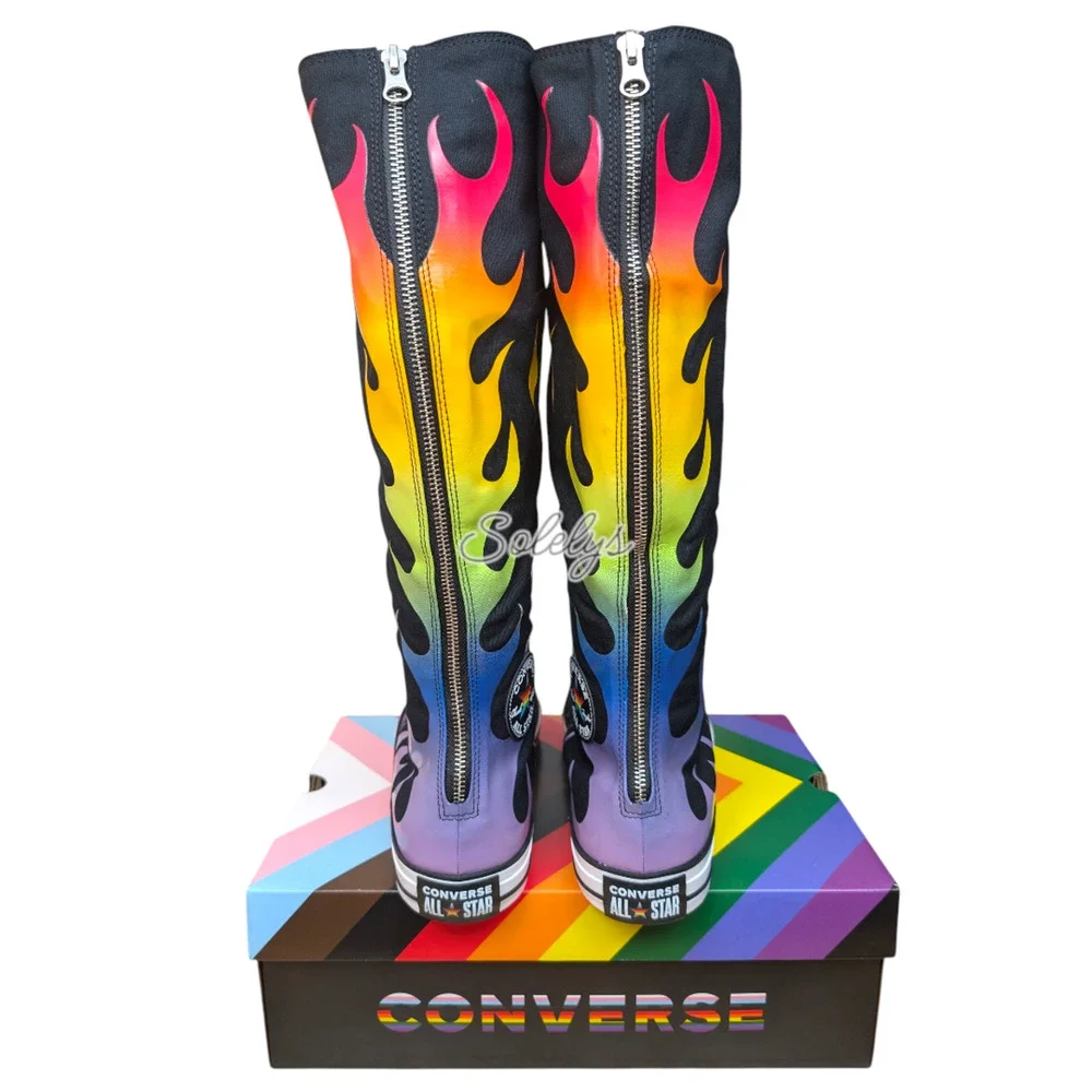 Converse PRIDE XXHI Custom Elastic Laced Rainbow Flame Knee High Sneaker 6.5 NEW - Picture 5 of 11